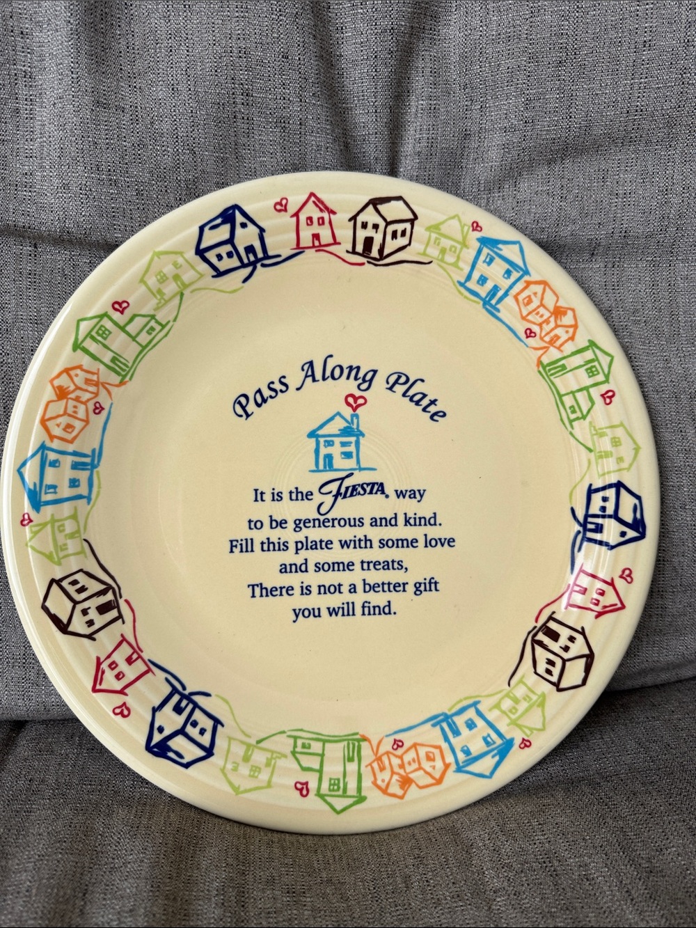 Fiesta Cream Pass Along Plate with Multicolor House Border